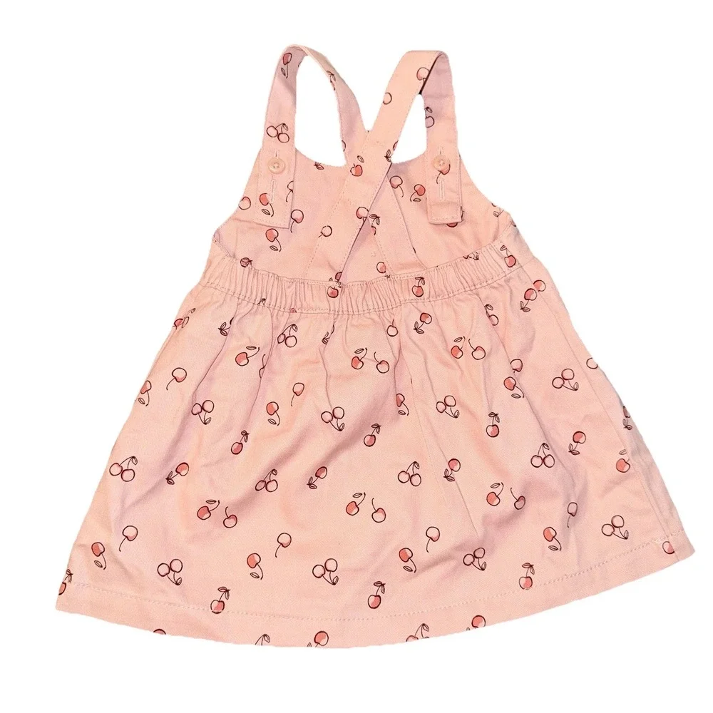 Carters Baby Girl Overall Dress  6 Months Pink Cherries Adjustable Straps Cotton